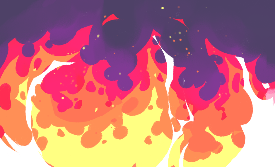 An abstract digital drawing of fire, hue-shifted towards purple and pink.